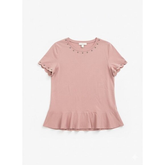 Kate Spade Blush Pink Top Blouse Ruffle Stud Tee Short Sleeve Farmhouse Casual - Picture 2 of 4